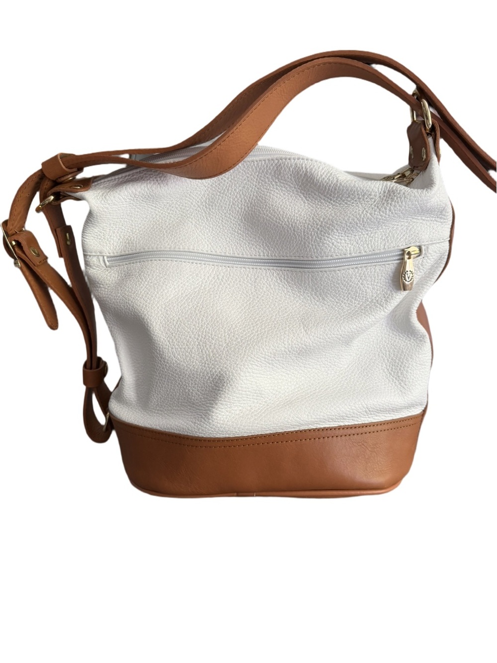 Valentina White and Camel Pebbled Leather Italy Bag NWOT - Picture 2 of 12